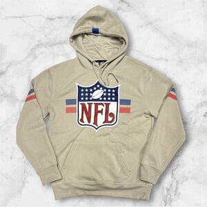 NFL Logo Shield Hoodie Men's Small Cream Long Sleeve Pullover Football Shirt